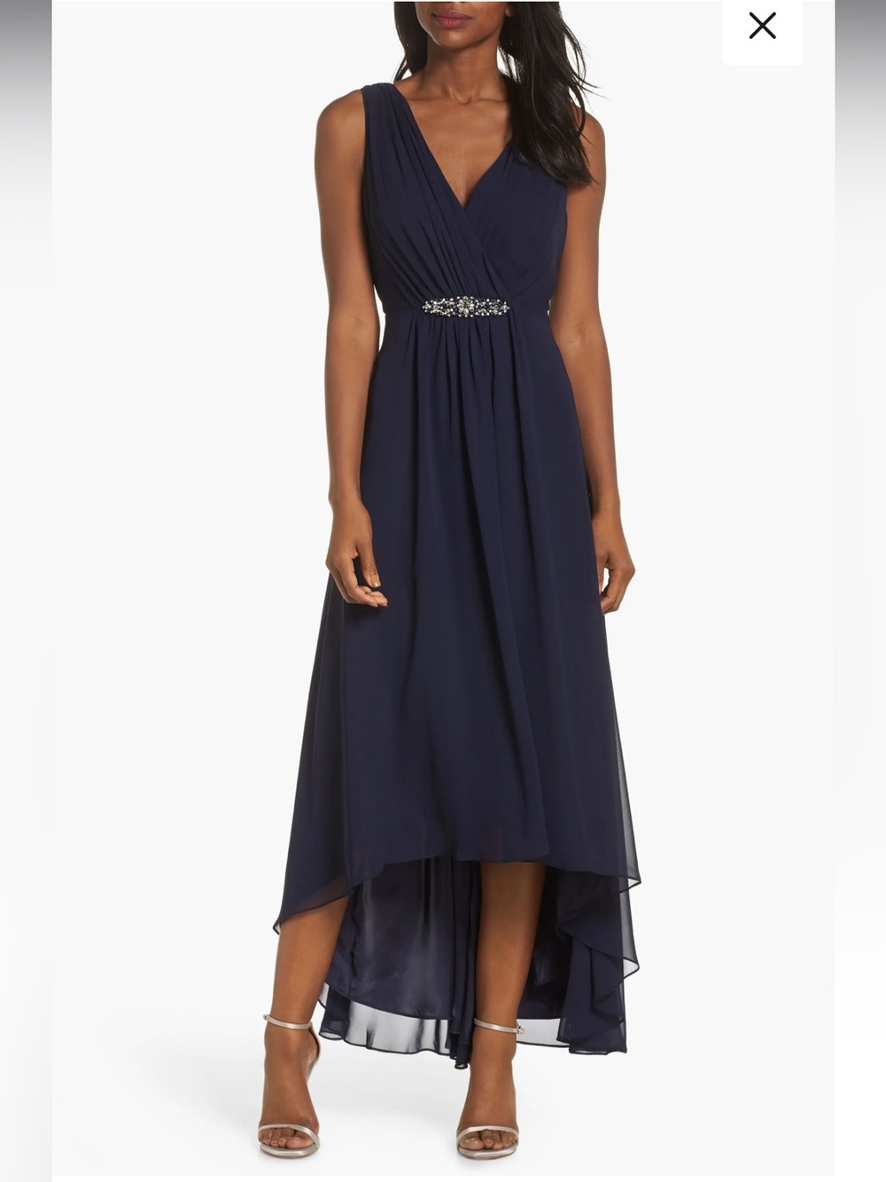 NWT Eliza J Sz 4 Women’s Blue Embellished Glam High/Low Chiffon Dress Ret $188!